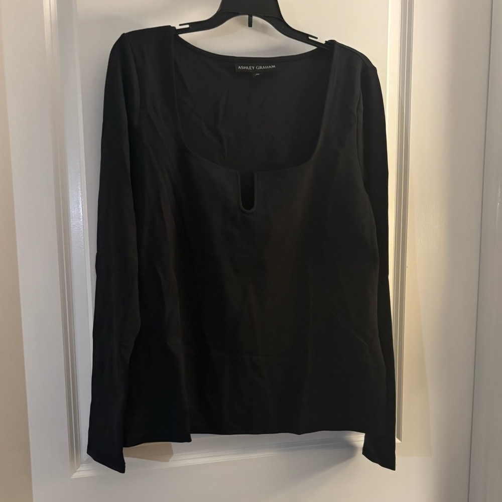Ashley Graham Black Long-Sleeve Scoop Neck Top sz 1X NWT